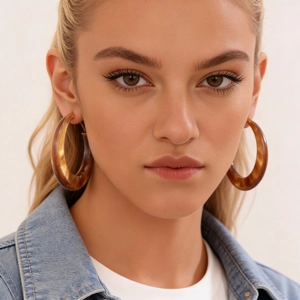 Vintage C-shaped amber resin hoop earrings for women with a retro aesthetic design