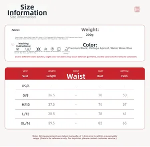 Detailed size chart for lace yoga sports bra showing measurements and fabric composition