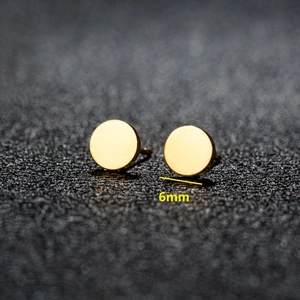 Polished 6mm minimalist gold round stainless steel stud earrings for women and men