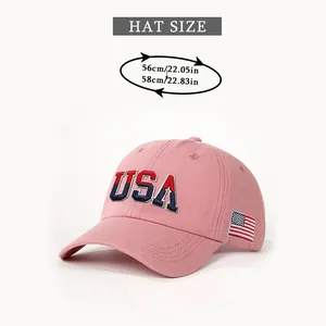 Size guide for pink USA embroidered baseball cap showing adjustable 56-58cm head circumference