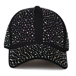 Women's black baseball cap with colorful rhinestones for outdoor sun protection