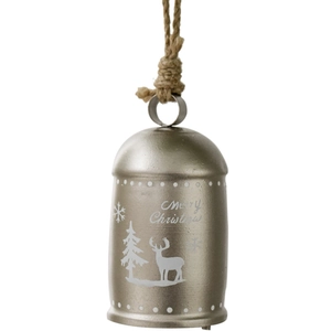 Vintage Metall Weihnachtsglocke Anhänger mit weißen Rentier und Schneeflocken Motiven