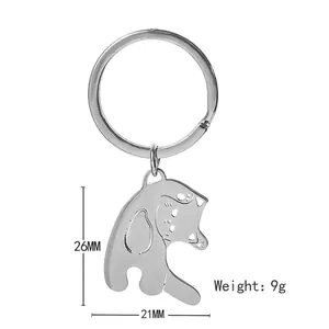 Cute stainless steel sitting cat keychain pendant, 26mm x 21mm silver metal charm