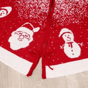 Jupe de sapin de Noël tricotée 120cm avec motifs Père Noël et bonhomme de neige et liens