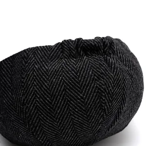 Men's retro herringbone newsboy hat with elastic band for adjustable head circumference