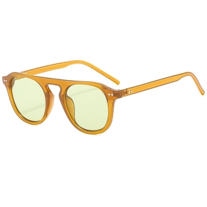 Retro amber Boston sunglasses with light green lenses and silver rivets for street style
