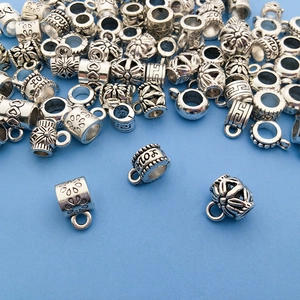 Perles à bélière argentées antiques avec grand trou de 4mm et gravure Love pour bijoux