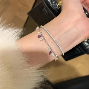 Élégant ensemble de bracelets en argent 925 avec pendentifs en zircone violets et blancs
