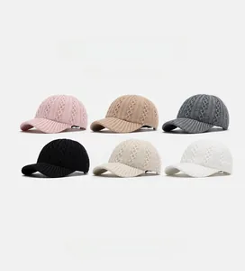 Six colors of knit baseball caps showing diamond lattice texture and soft top design