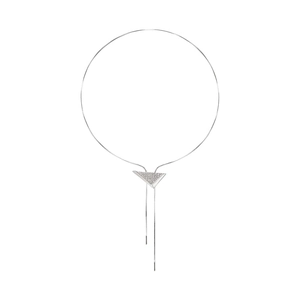 Minimalist silver triangle pendant necklace with sparkling crystals and drop chains