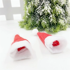 Mini red felt Santa hats with white plush trim for Christmas lollipop decorations