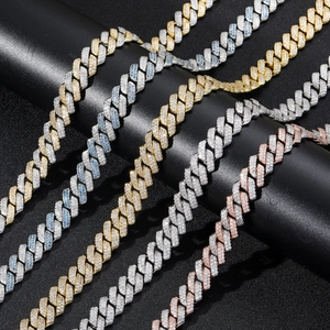 Men's hip hop 14mm Cuban link chains with zircon stones in gold and silver finish