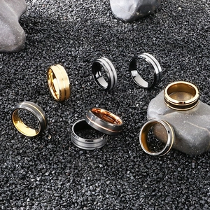 Minimalist Men Tungsten Steel Band Ring Brushed Matte Finish Grooved Two Tone Retro Jewelry