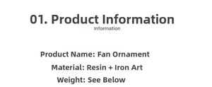 Specifications of vintage fan ornament crafted from premium resin and iron materials