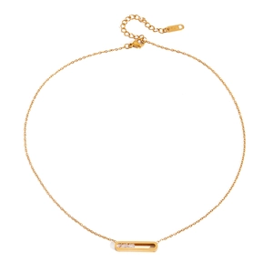 Classic 18K gold stainless steel necklace with moving rectangular diamond pendant