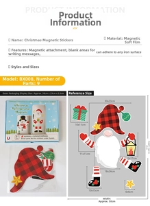 Size chart and dimensions for 9-piece Christmas magnetic stickers with buffalo plaid pattern