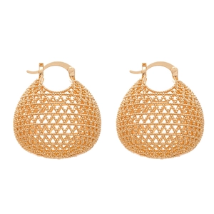 French style gold hollow geometric mesh ball earrings for women elegant metallic jewelry