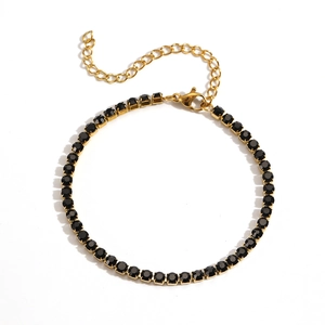 18K gold plated titanium steel tennis bracelet with black cubic zirconia stones