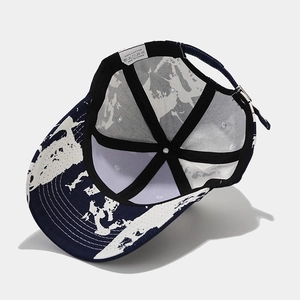 Navy blue graffiti baseball cap in 100% cotton with adjustable metal buckle strap