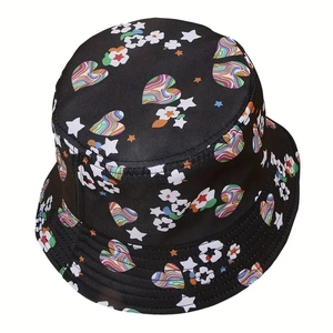 Bob unisexe noir avec motifs de cœurs et fleurs colorés pour la protection solaire
