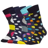 5-pack of stylish men's crew socks with colorful polka dot patterns on solid colors