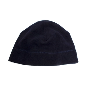 Navy blue fleece beanie hat for winter outdoor warmth with reinforced stitching detail