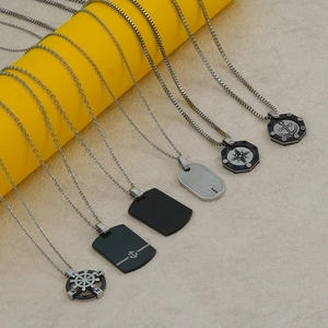 Stainless Steel Pendant Necklace Hip Hop Compass Star Anchor Square Geometric Trendy Jewelry For Men And Women Unisex