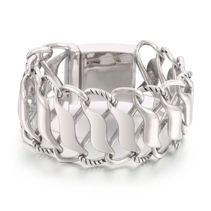 Polished silver infinity twisted wide bracelet for men in sculptural stainless steel