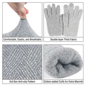 Thermal winter touch screen gloves with double fleece lining and non-slip grip