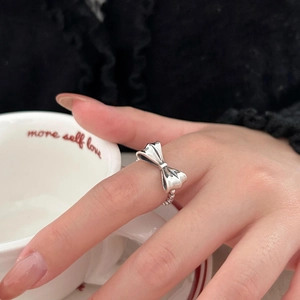 925 Sterling Silver Bowknot Ring For Women Adjustable Beaded Twist Band Korean Vintage Sweet Minimalist Jewelry