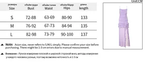 Detailed size guide table for strapless mesh ruffle dress in S, M, and L sizes