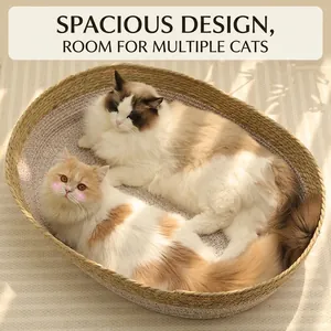 Lettino ovale per gatti in rattan intrecciato a mano con ampio spazio per più animali