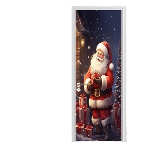 Festive Santa Claus door sticker with gifts and Christmas tree for home decoration