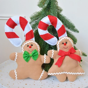 Christmas Gingerbread Man Candy Cane Ornaments Plush Felt Hanging Decorations For Tree Door Wall Festive Home Decor