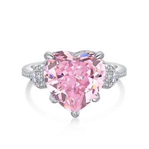 Luxurious S925 silver ring featuring a large pink heart-shaped radiant cut gemstone