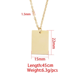 Polished gold rectangular pendant necklace with 45cm chain length and 22mm x 15mm dimensions