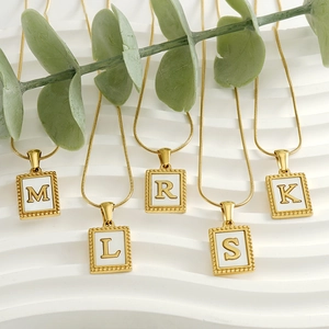 18K gold-plated stainless steel snake chain necklaces with letter pendants and mother of pearl