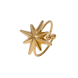 Elegant gold stainless steel eight-pointed star ring with adjustable open band design