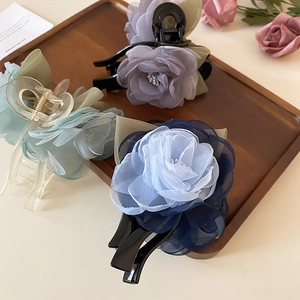 Pince à cheveux élégante en acrylique avec fleurs en dentelle et perles pour femme
