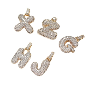 Gold plated hip hop bubble letters X, Z, G, H, J with micro-pave white zircon stones