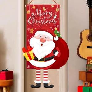 Bandiera Appesa Di Natale Banner Poliestere Babbo Natale Merry Christmas Decorazione Porta Parete Festa Di Vacanza