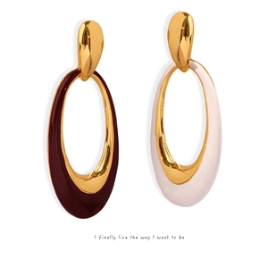 Retro French Style Oval Geometric Enamel Earrings For Women Elegant Copper Drip Oil Jewelry Accessory