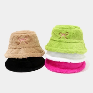 Chapeau Bob En Fausse Fourrure Peluche Pour Femmes Hiver Chaud Broderie Nœud Doux Extérieur