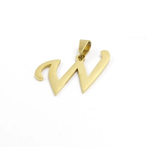 Polished 18K gold plated stainless steel letter W pendant with bail connector