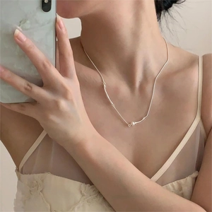 Minimalist 925 sterling silver pearl necklace featuring a trendy mixed chain design for women