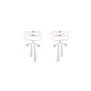 Elegant silver ribbon bow ear cuffs with minimalist metallic finish for women