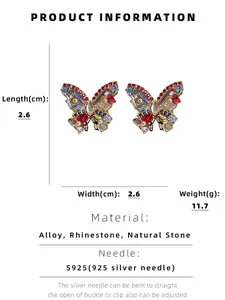 Detailansicht der Größenangaben für Kristall Schmetterling Ohrstecker mit 2,6cm Maßen
