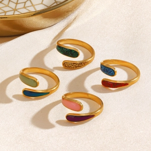 Anello Regolabile Aperto In Acciaio Inossidabile Per Donne Smalto Colorato Geometrico Glitter Gioielli Di Moda