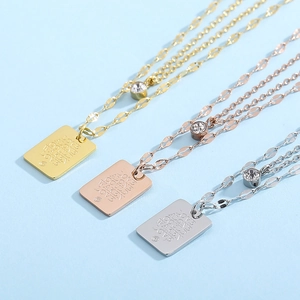 Double-layer stainless steel necklaces in gold, rose gold and silver with square pendants