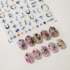 3D Relief Nail Art Stickers Self Adhesive PET Colorful Marble Ink Heart Letter Symbols DIY Manicure Decals